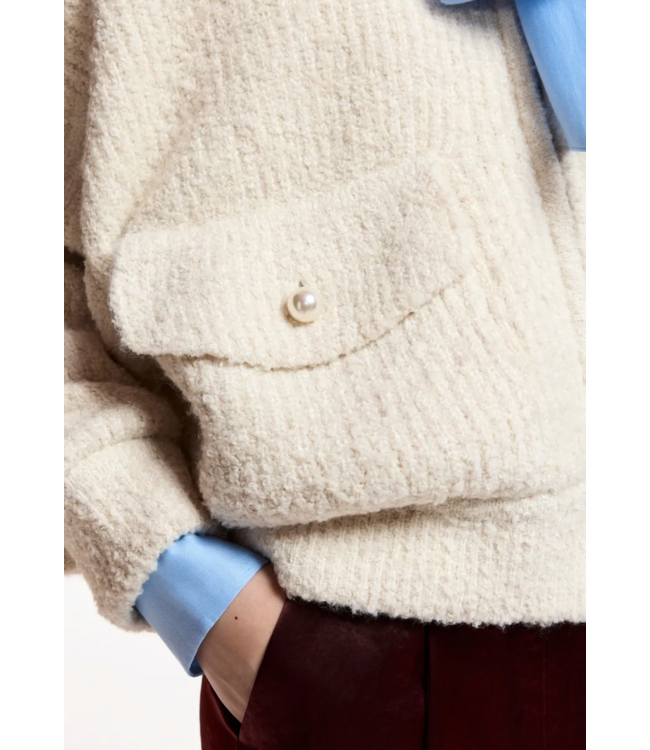 Essentiel Antwerp Kanada Knitted Jacket Faux Fur Off-White