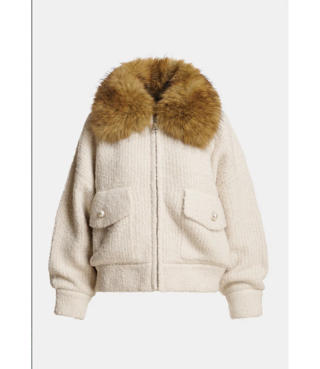 Essentiel Antwerp Kanada Knitted Jacket Faux Fur Off-White