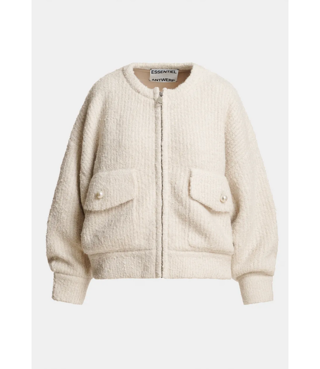 Essentiel Antwerp Kanada Knitted Jacket Faux Fur Off-White