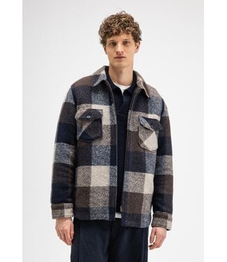 Butcher of Blue Vance wool check overshirt chestnut brown