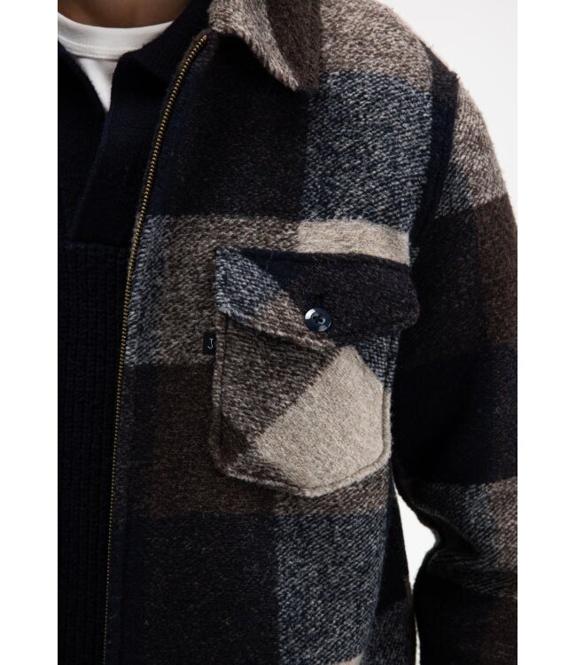 Butcher of Blue Vance wool check overshirt chestnut brown