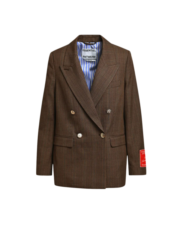 Essentiel Antwerp Kit1 Double Breasted Blazer Brown Sugar