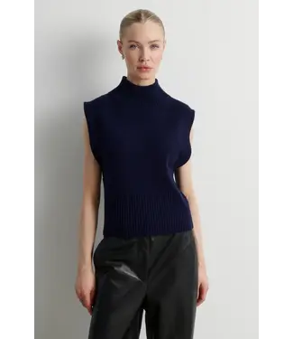 Second Female Longo Knit T-Neck Vest Night Sky