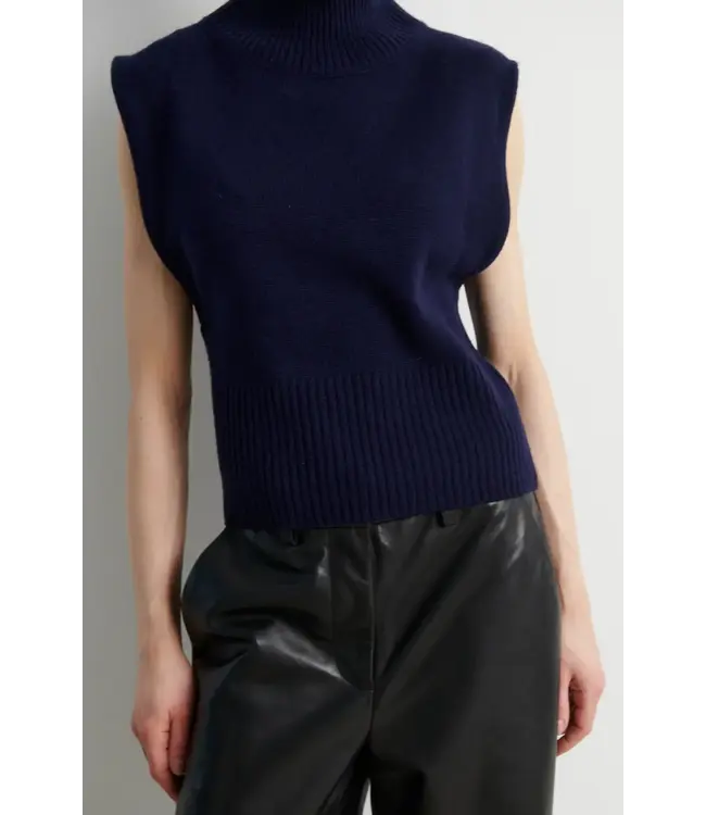 Second Female Longo Knit T-Neck Vest Night Sky