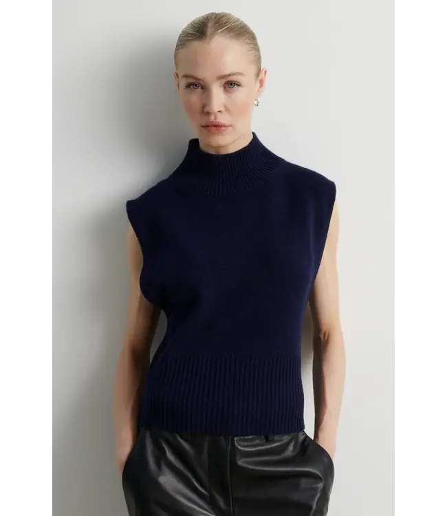 Second Female Longo Knit T-Neck Vest Night Sky