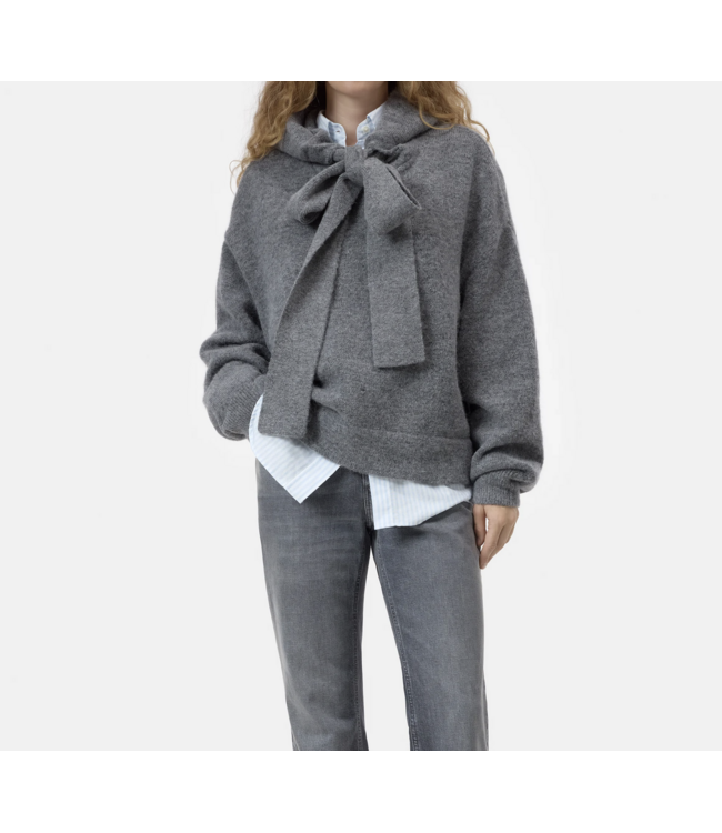 Closed Hoodie with bow tie  Grey
