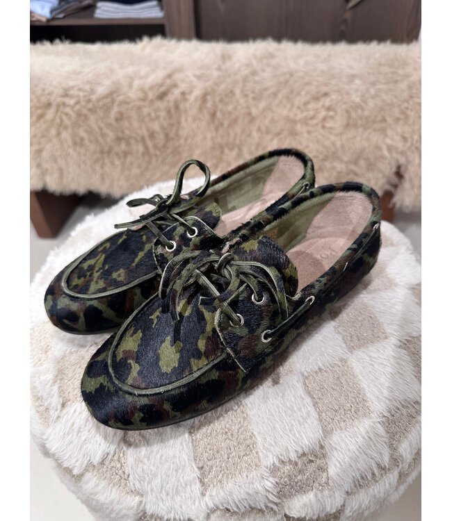 Posa Boat Loafer Leather Camo Green