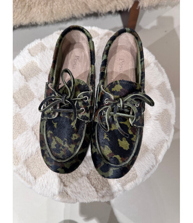 Posa Boat Loafer Leather Camo Green