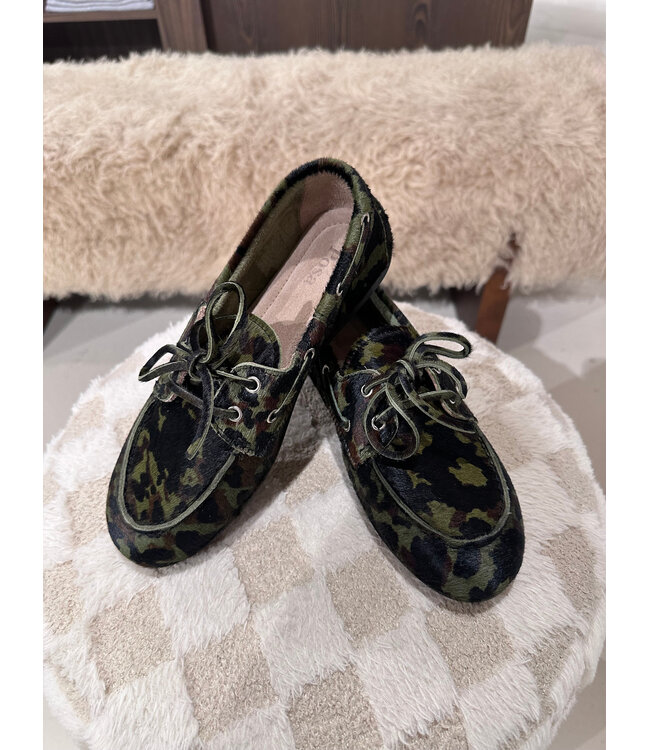 Posa Boat Loafer Leather Camo Green