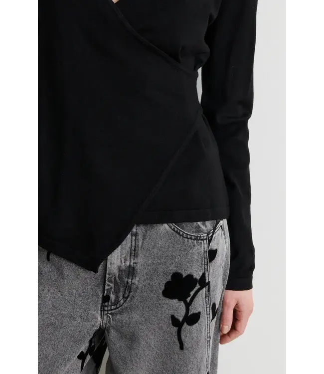 Second Female Stina knit wrap v-neck black