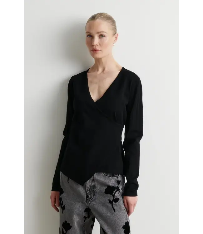 Second Female Stina knit wrap v-neck black