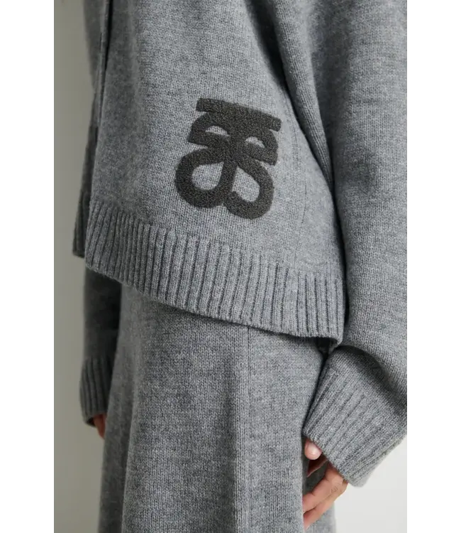 Second Female Alpha knit collar cardigan mid grey melange