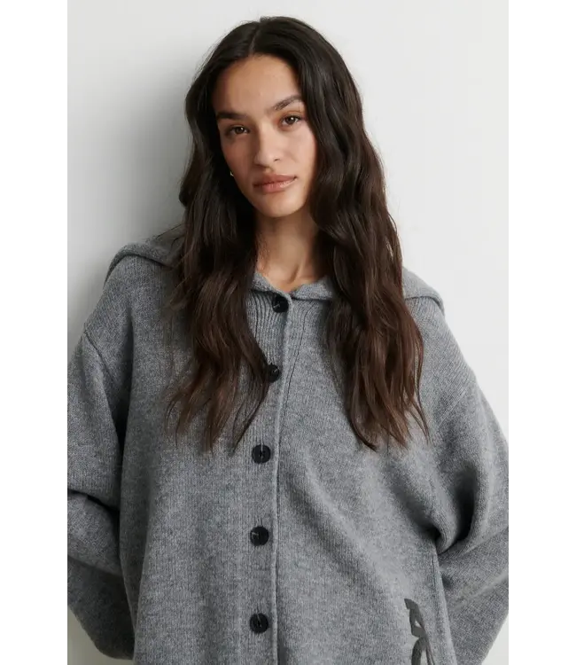 Second Female Alpha knit collar cardigan mid grey melange