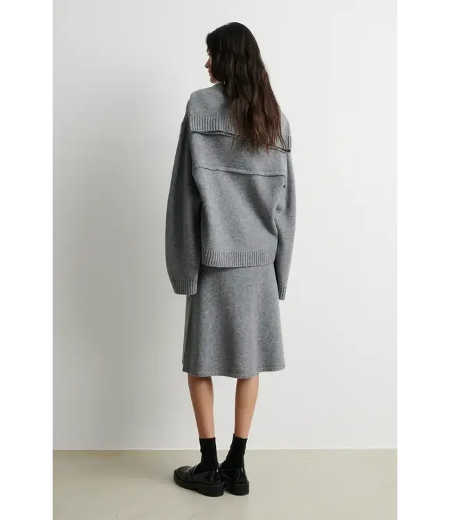 Second Female Alpha knit collar cardigan mid grey melange