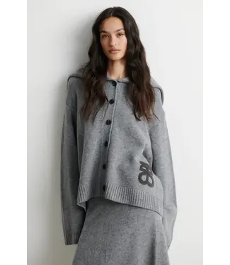Second Female Alpha knit collar cardigan mid grey melange