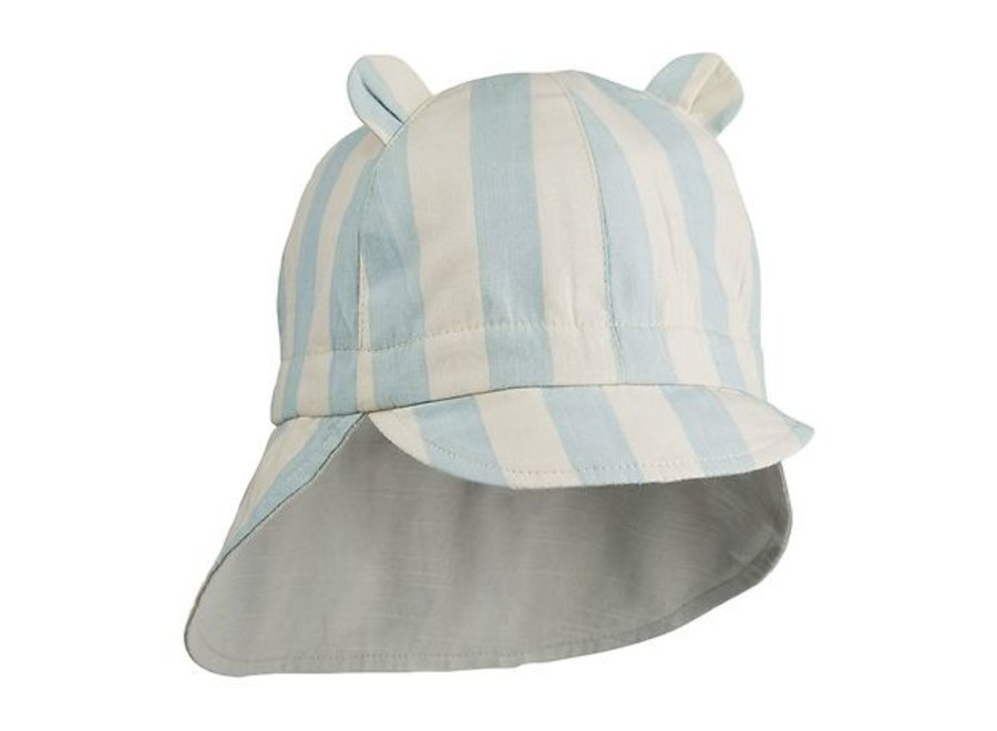 Gorm reversible sun hat yarn dyed - Sea blue/sandy