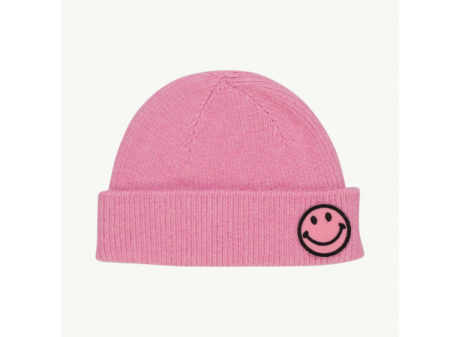 Smiley salmon knitted beanie