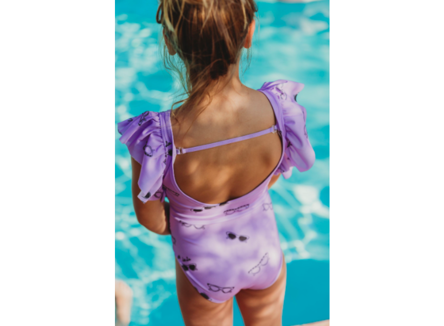 Swimsuit ruffle lilac - Shades print