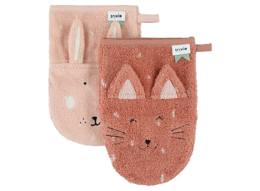 Washandjes 2-pack - Mrs. cat & Mrs. rabbit