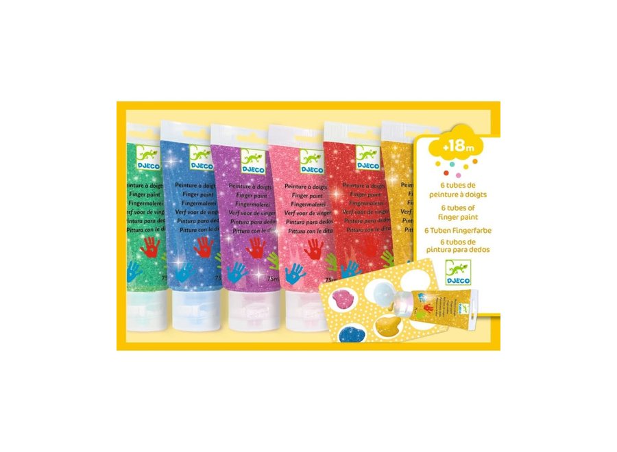 Glitter vingerverf (6 tubes)