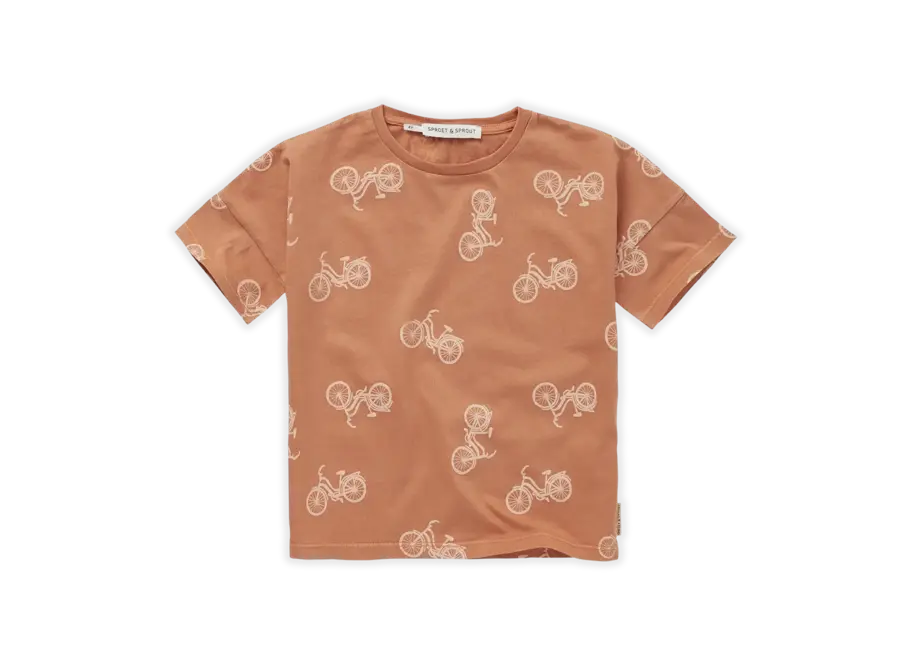 T-shirt wide bicycle print - Café