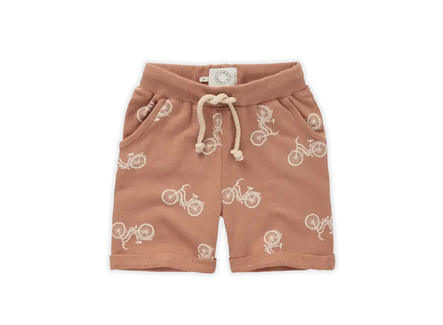 Sweat short bicycle print - Café