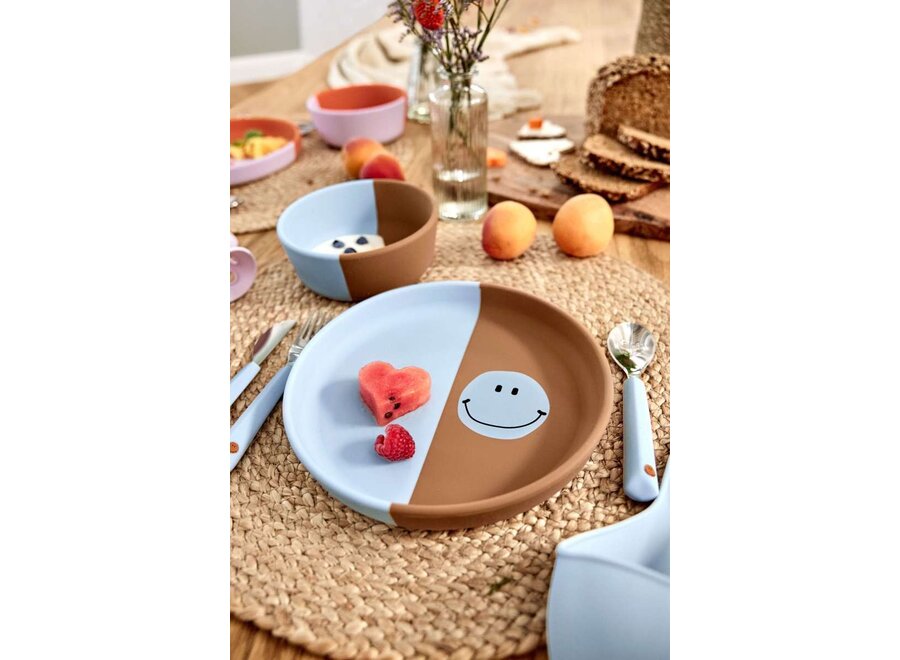 Cutlery with Silicone Handle 3 pcs. - Smile sky blue