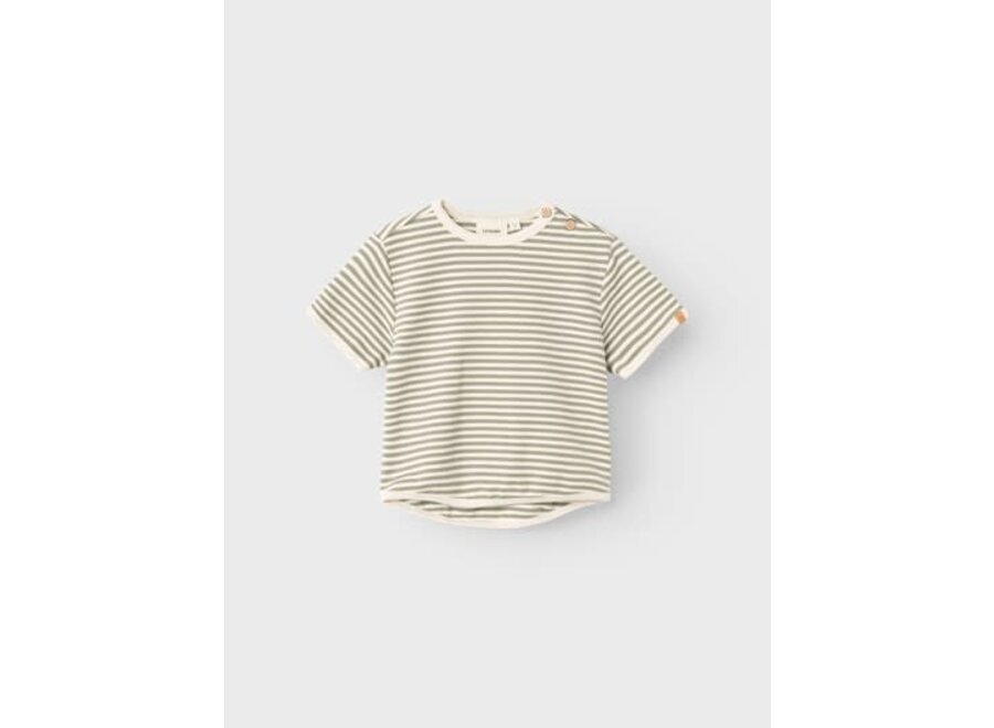 Geo fon ss loose top - Moss grey stripe