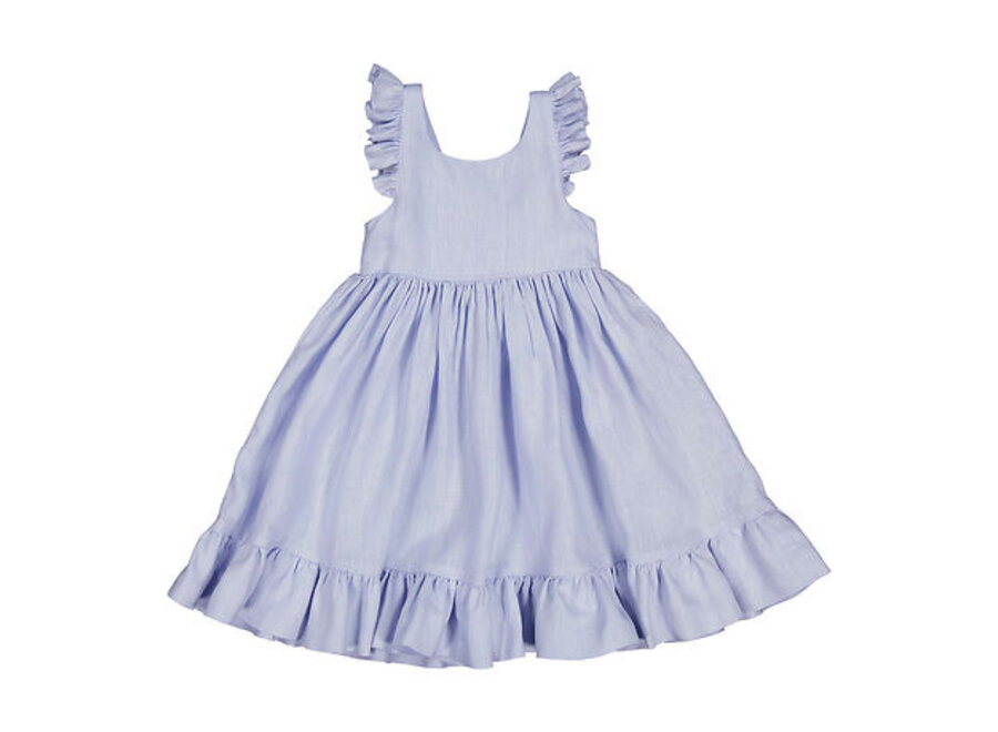 Danita frill linen dress - Blue mist