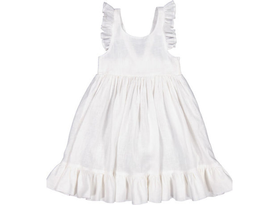 Danita frill linen dress - White