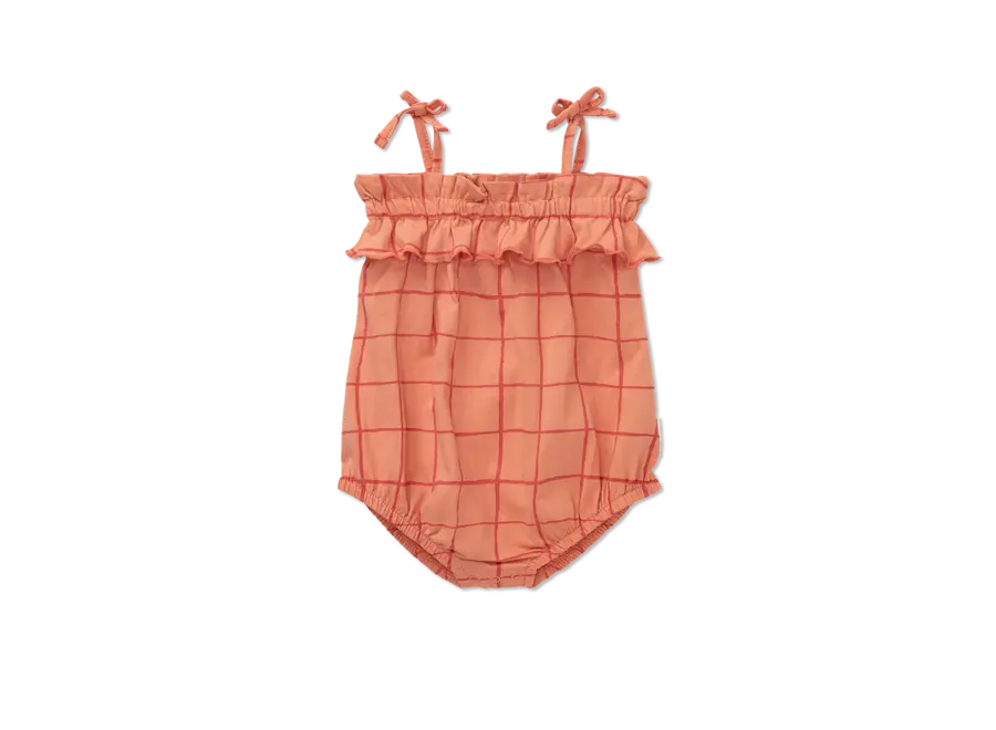 Strap romper check print - Blush