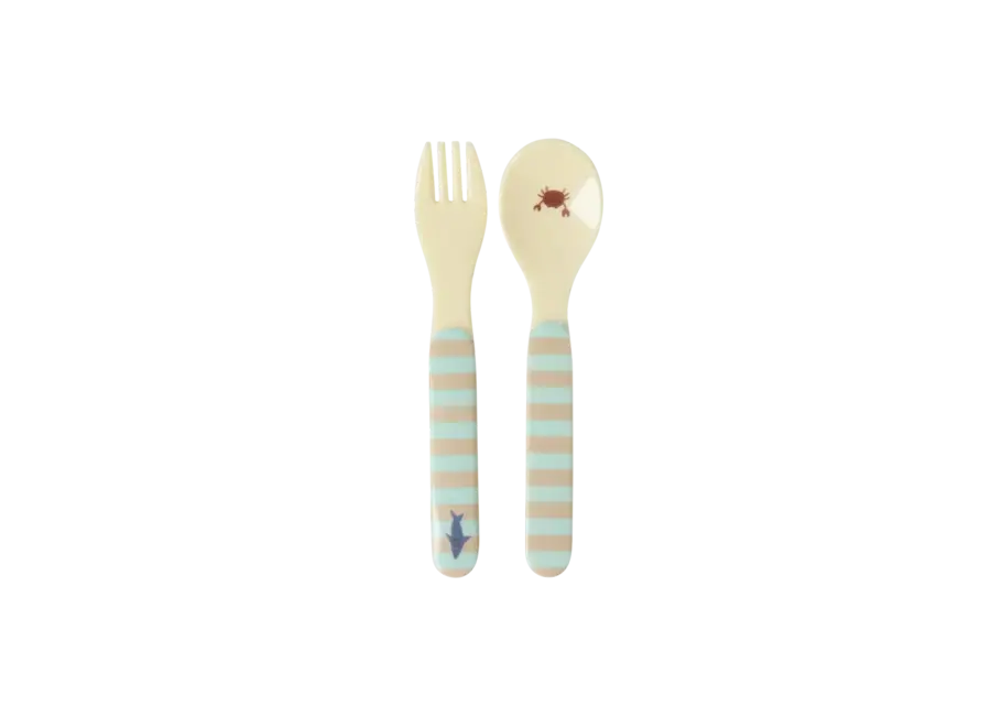Melamine spoon and fork - Blue ocean print