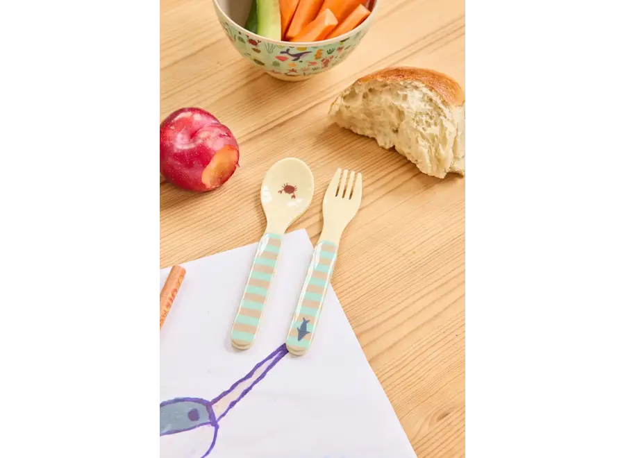 Melamine spoon and fork - Blue ocean print