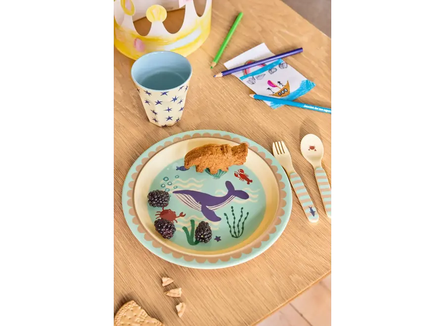 Melamine spoon and fork - Blue ocean print