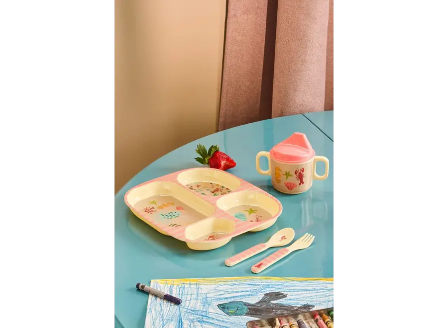 Melamine spoon and fork - Coral ocean print