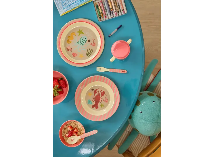 Melamine spoon and fork - Coral ocean print