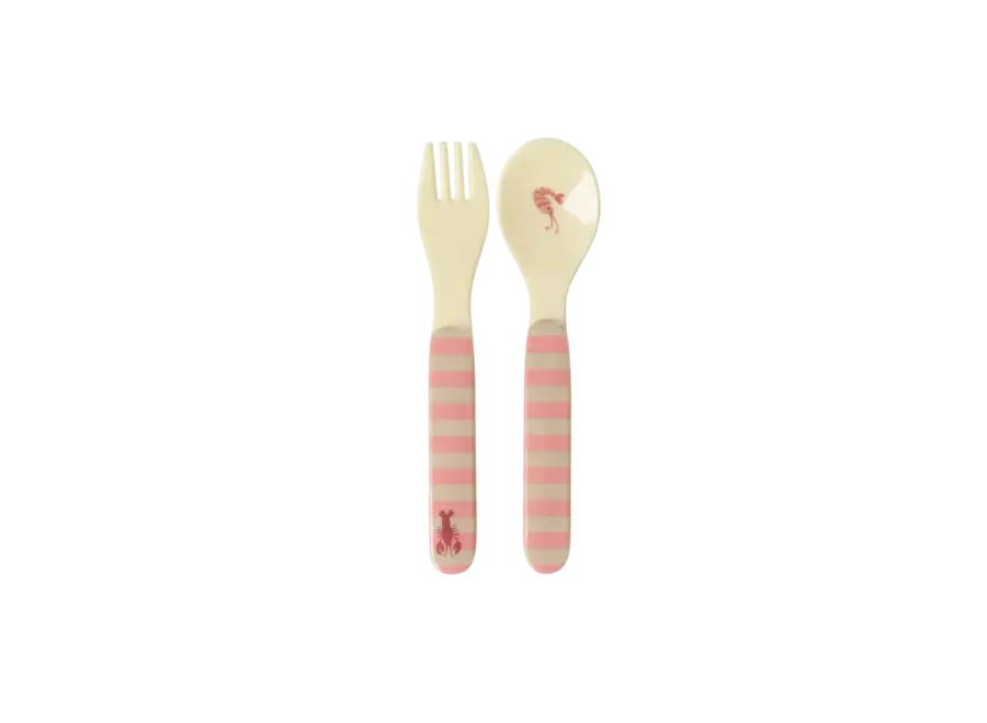 Melamine spoon and fork - Coral ocean print