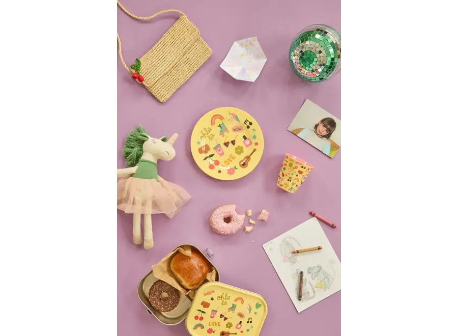 Melamine round plate - Unicorn love print