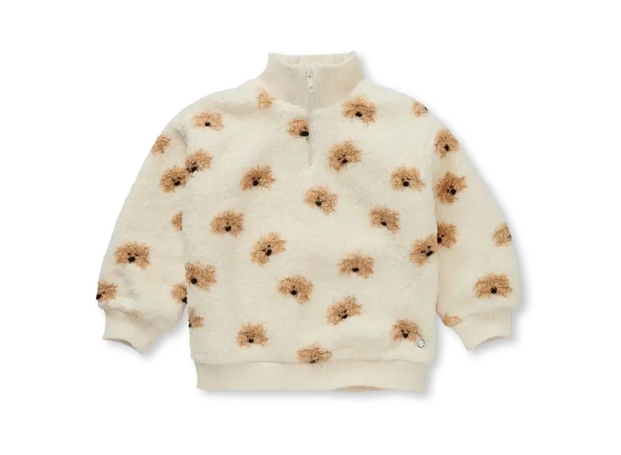 Teddy mock zip dog print - Ivory