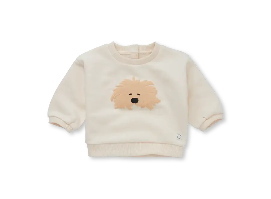 Baby sweatshirt moustache dog - Ivory