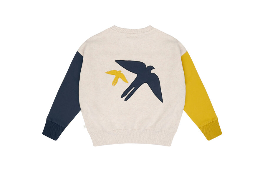 Lucky bird sweater - Ecru melange/ gold-blue