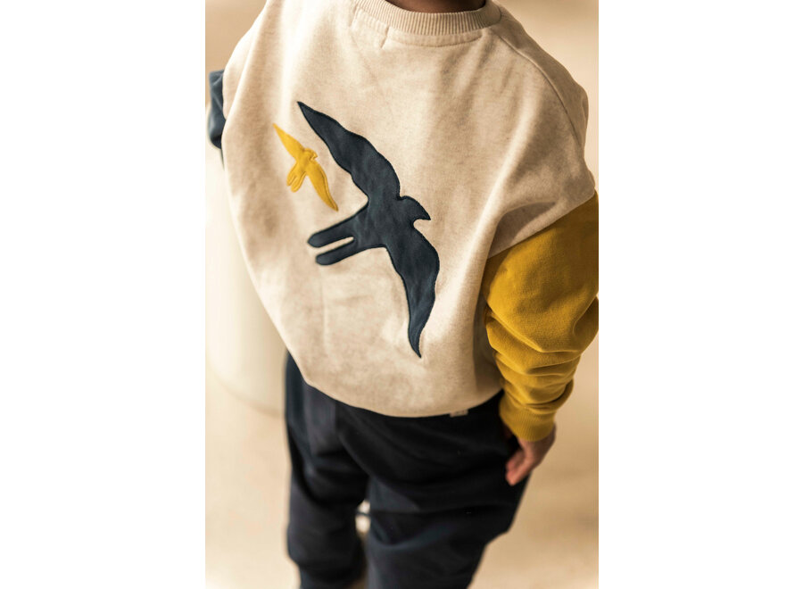 Lucky bird sweater - Ecru melange/ gold-blue