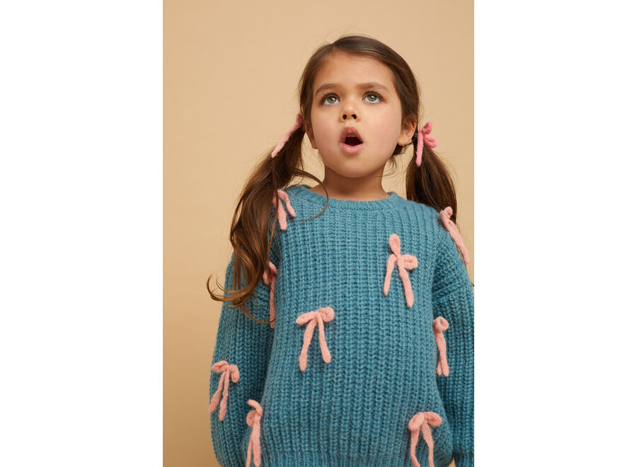 Girls sweater bows - Shady green
