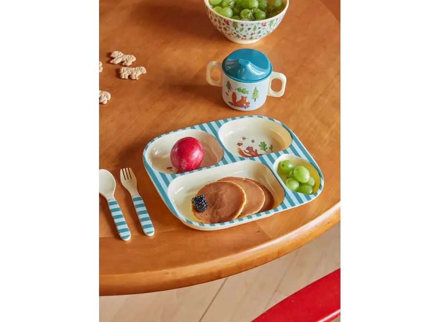 Melamine dinner set - Blue, Happy forest print