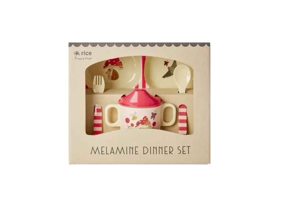 Melamine dinner set - Roze, Happy forest print