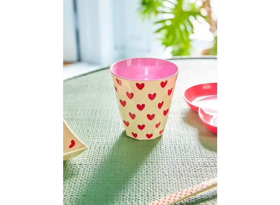 Melamine beker - Cream, darling hearts print