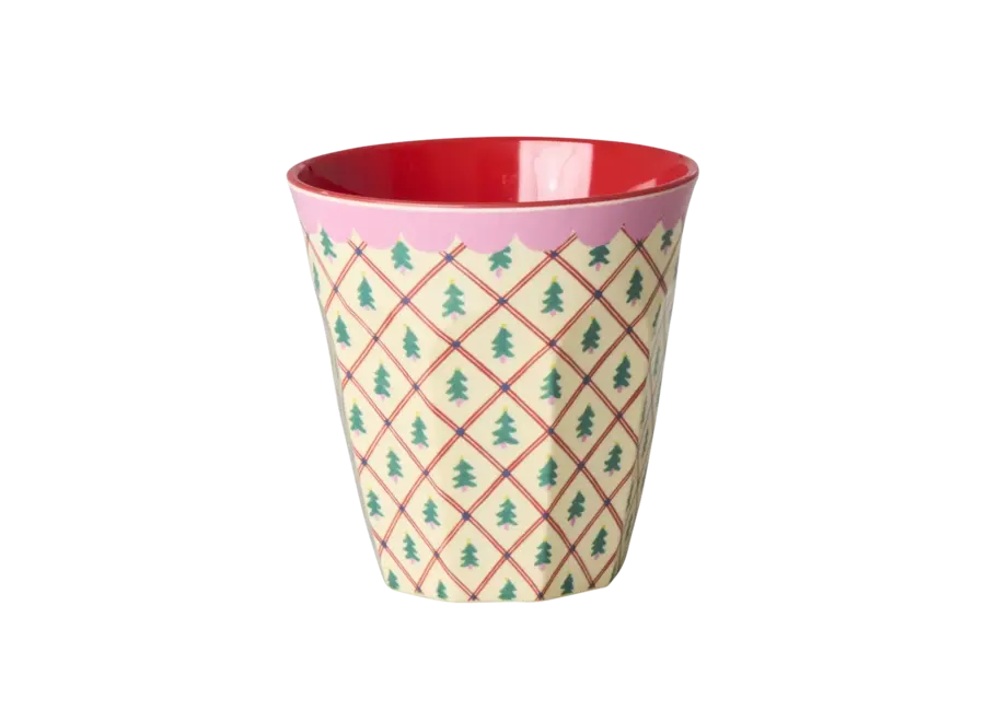 Melamine beker - Crème, diamond christmas tree print