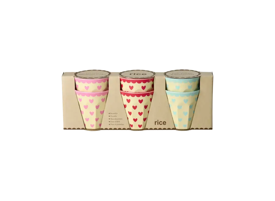 Melamine cups with favorite hearts prints - 6 pack