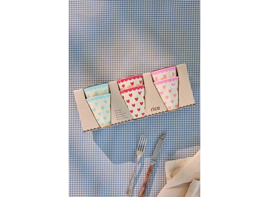 Melamine cups with favorite hearts prints - 6 pack
