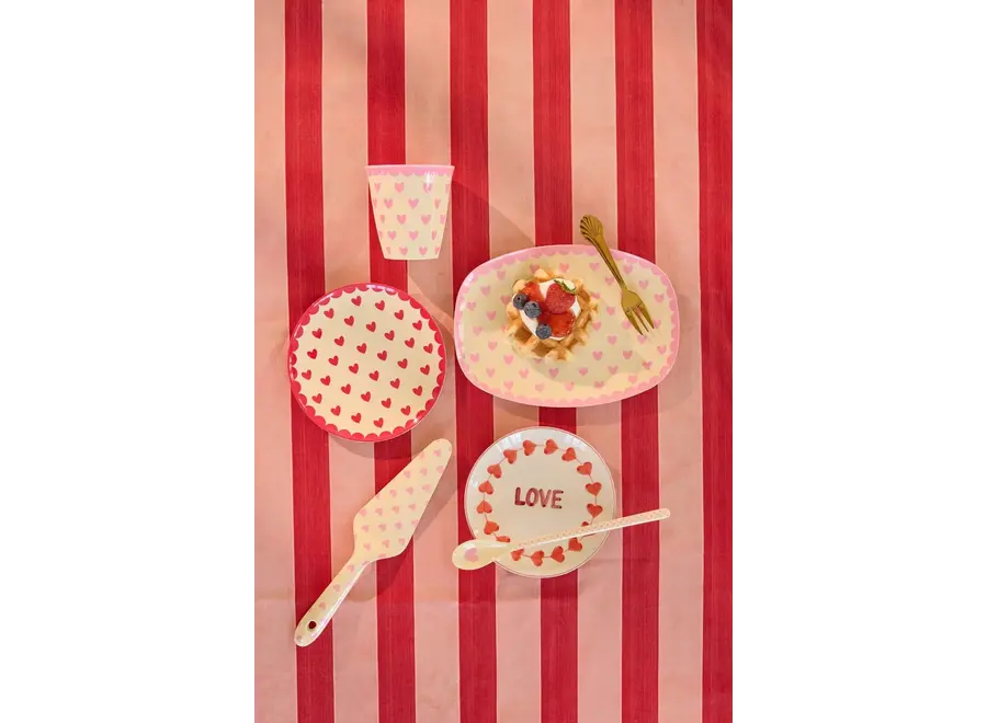 Small melamine cake plate - Red, hearts print